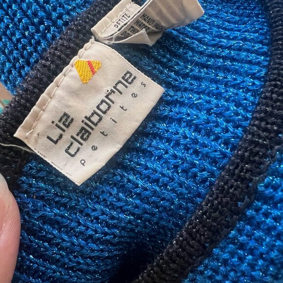 Vintage Blue Metallic Liz Claiborne Pullover Sweater in Size P (Petite) - Picture 4 of 9